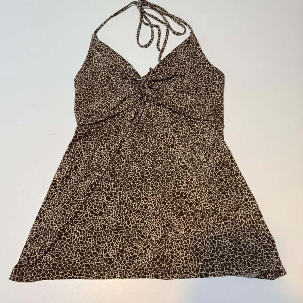 No Boundaries Y2K Brown Mosaic Animal Print Halter Top